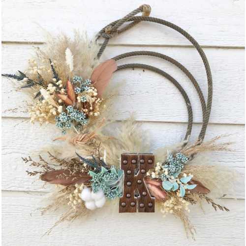 Western Nursery Wreath Name Sign Custom Design Rustic Baby Girl Bedroom Wall Hanging Rope Art Personalized Decoration Country Style Cowgirl