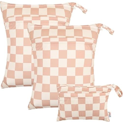 ALVABABY 3 pcs Cloth Diaper Wet Dry Bags Waterproof Reusable with Two Zippered Pockets