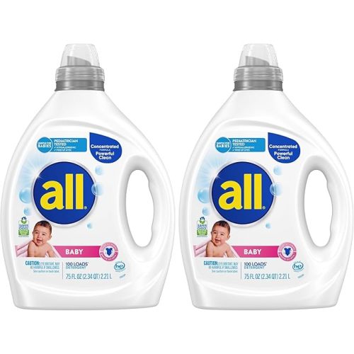all Baby, Gentle for Baby, Liquid Laundry Detergent, Hypoallergenic for Sensitive Skin, Concentrated, 75oz, 100 Loads