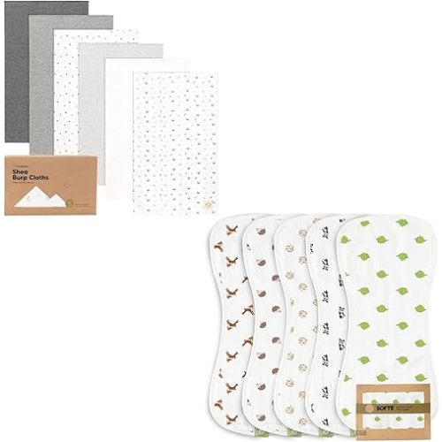 KeaBabies 6-Pack Baby Burp Cloths for Baby Boys and Girls and 5-Pack Muslin Baby Burp Cloths - Organic Cotton Burp Clothes for Baby Boy - Organic White Bamboo Viscose Cotton Burp Cloth