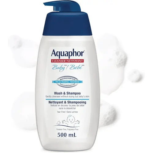 Aquaphor Baby Wash & Shampoo for Baby's Sensitive Skin, Hypoallergenic, Tear Free Baby Shampoo and Body Wash, Enriched with Provitamin B5, Fragrance Free, Recommended by U.S. Pediatricians, 500mL