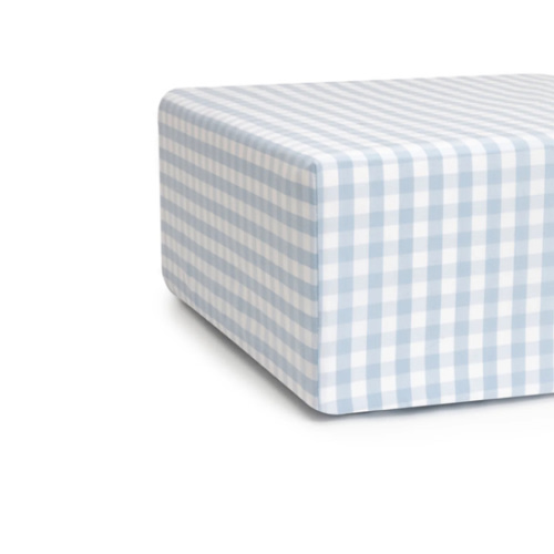 Luxe Premium Percale Crib Sheet in Light Blue Gingham