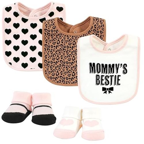 Hudson Baby Unisex Baby Cotton Bib and Sock Set, Bestie Leopard, One Size