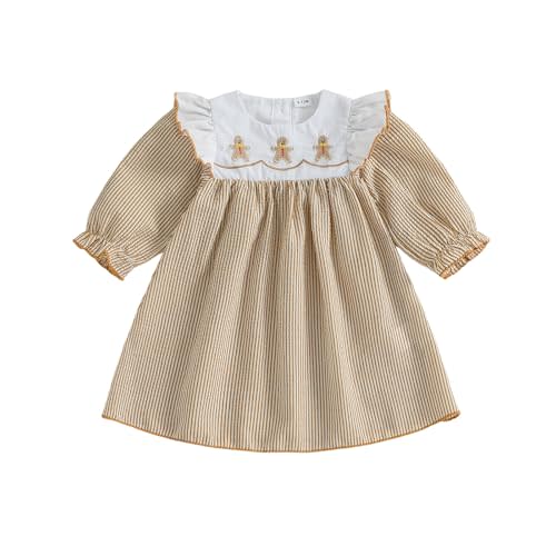 SHUING Toddler Baby Girl Christmas Outfit Peter Pan Collar Puff Sleeve Smocked Dress Infant Party Dress Fall Winter Clothes