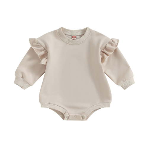 Baby Sweatshirt Romper 3 6 12 18M Ruffle Long Sleeve Round Neck Solid Color Bodysuit Infant Fall Outfit