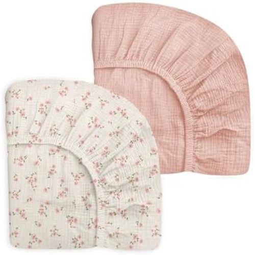 Mini Crib Sheets 2 Pack, Muslin Cotton Nursery Bedding, 24" x 38"