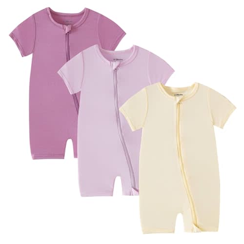 OPAWO Bamboo Baby Pajamas 3 Pack, Double Zipper Bamboo Sleepers for Baby Boy Girl Romper, Toddler Summer Clothes Outfit 0-24M