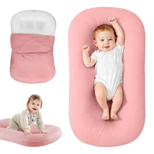 Infant Support Cushion for Newborn, Portable Tummy Time Mat | With Removable Pink Cover, Soft Breathable, Lightweight for Home and Travel, Supervised Use Only, Baby Essentials Gift