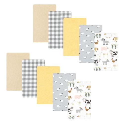 Hudson Baby Cotton Flannel Burp Cloths, Cute Farm 10-Pack, One Size