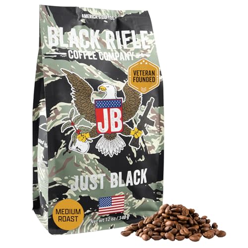 Black Rifle Coffee Medium Roast Whole Bean Coffee Just Black 12 oz | Veteran Founded, 100% Arabica, cocoa, vanilla & buttery notes