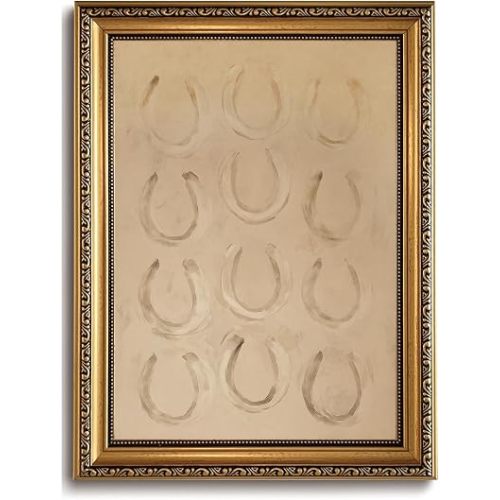 Gold Framed Wall Art Lucky Horseshoe Canvas Print, Rustic Western Ranch Decor, Neutral Farmhouse Cowboy Wall Picture for Living Room Entryway Bedroom 8x10 Inch