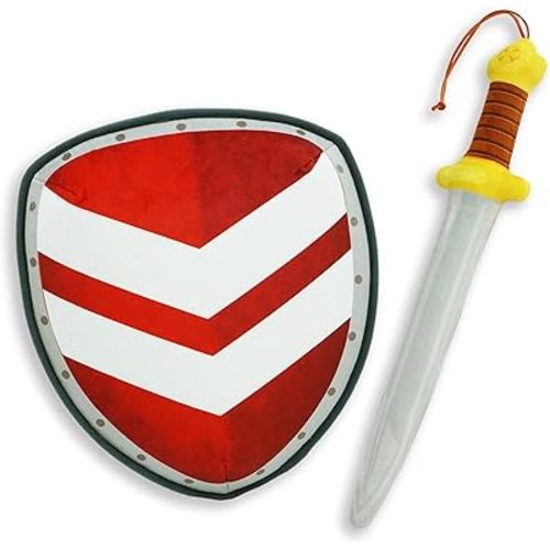 June Garden Little Knights Sword and Shield Playset - Safe Plush Soft Pretend Play Weapons - Gifts for Toddlers Kids - Red