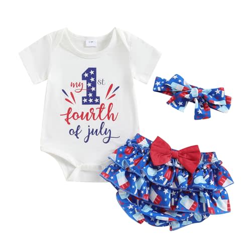 BeQeuewll Infant Newborn Baby Girl 4th of July Outfits Letter Romper Tutu Bloomers Shorts Set Independence Day Summer Clothes