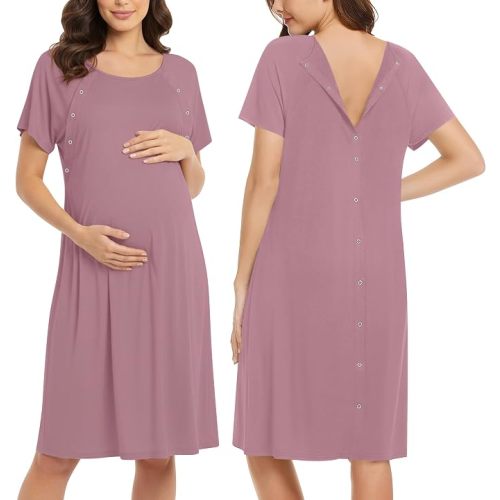 Ekouaer Women’s Nursing/Delivery/Labor/Hospital Nightdress Short Sleeve Maternity Nightgown with Button S-XXL