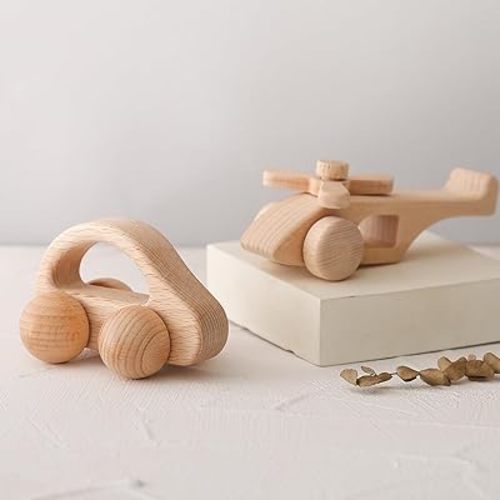 Wooden Baby Car and Airplane Toys,Wood Push Car for Toddler Montessori Baby Grip Toy Car,Gifts for Boys and Girls,Push and Pull Toy Car 2 Pieces