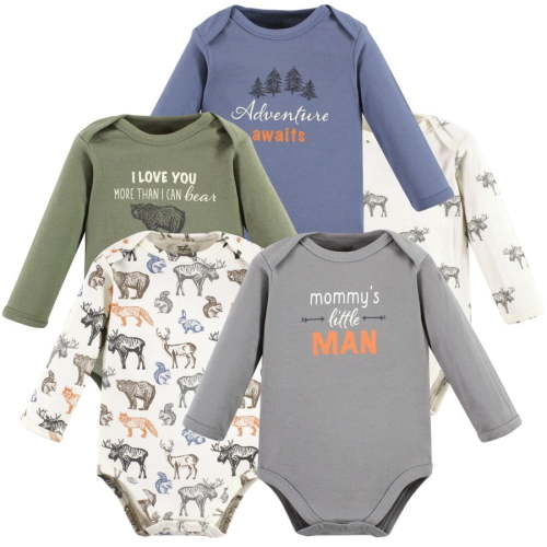 Touched by Nature Infant Boy Organic Cotton Long-Sleeve Bodysuits, Boy Woodland, 3-6 Months