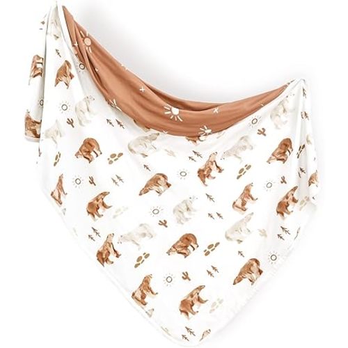 GRSSDER Baby Blankets Super Soft Jersey Knit Swaddle Blanket for Baby Girls and Boys, Double Layer Receiving Blankets 34 x 44 Inches Extra Large for Baby Show Gift, Stylish Print of Sunny Bear