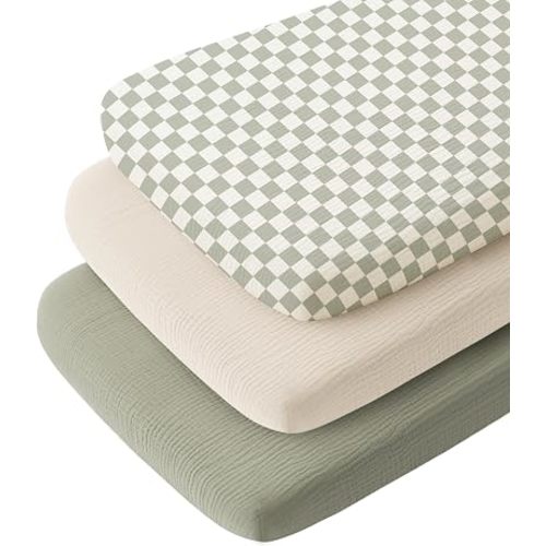 Konssy 3 Pack Muslin Bassinet Sheets for Baby Girls Boys, 33"x21"