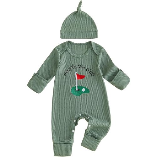Polinkety Newborn Baby Boy Fall Outfit Romper Jumpsuit Bodysuit Infant Clothes (New To The Club Golf Green, Newborn)
