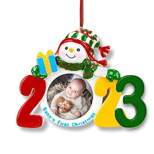 HERZOME Baby’s First Christmas Picture Frame Keepsake Ornament 2023 Christmas Photo Ornament for Newborn Cute Baby Christmas Tree Ornament - Style1