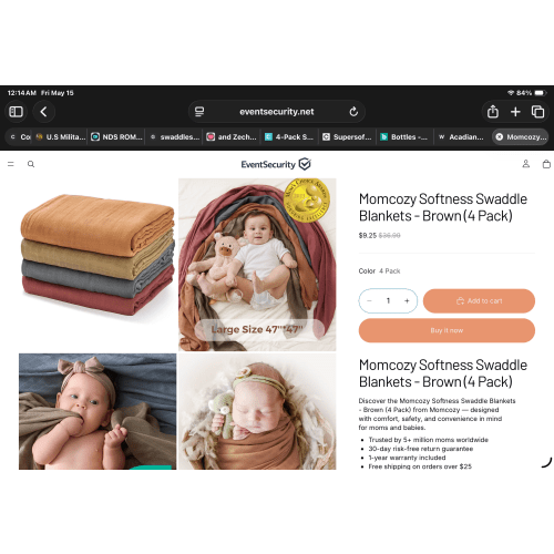 Momcozy Softness Swaddle Blankets - Brown (4 Pack)