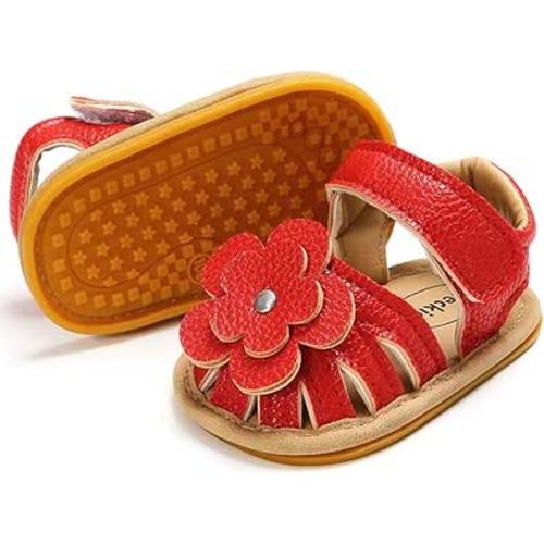 Meckior Baby Toddler Infant Girls PU Leather Soft Open Toe Summer Sandals Flower Princess Flat Shoes