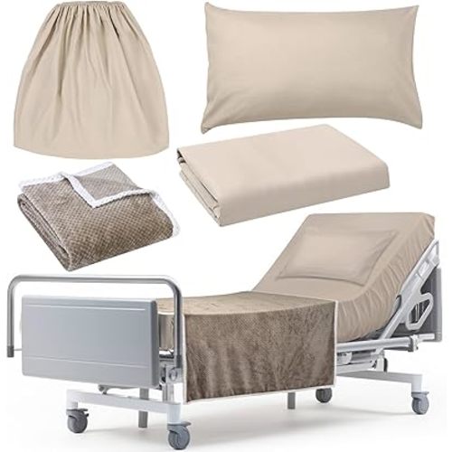 SmoothNovelty 4 Pcs Hospital Bed Sheets Set, Soft Knitted Standard Sheets Quality, Include Fitted Coverlet, Quilt Cover, Pillow Case and Blanket(Camel)
