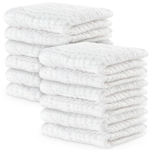 Baby Washcloths Muslin Cotton, Large 10”x10” by Comfy Cubs