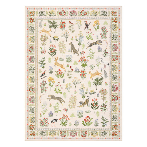 Red Barrel Studio® Machine Washable Area Rug for Living Room Vintage Animal Print Rug Floral Non Slip Carpet Foldable ursery Laundry Room Rugs | Wayfair