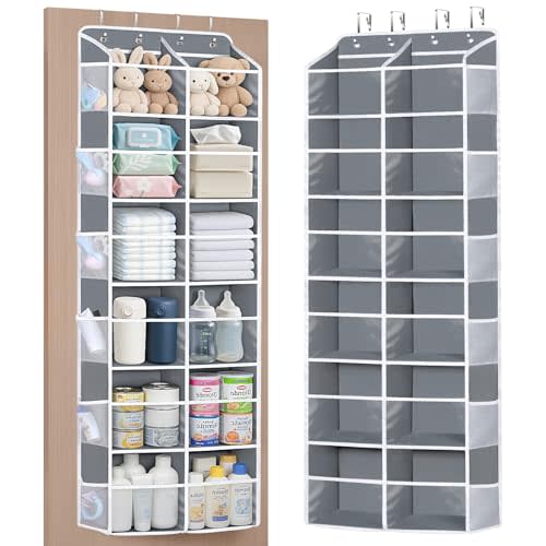 Univivi Over the Door Organizer, 6 Tiers Behind Door Storage with Clear Deep Pockets Hanging Organizer for Closet, Bedroom, Nursery, Bathroom and Sundries (Grey)
