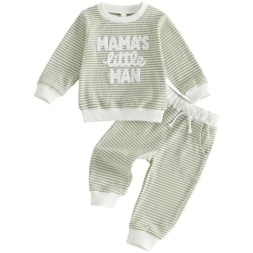 Toddler Baby Boy Fall Winter Clothes Waffle Sweatshirt + Pants Sets