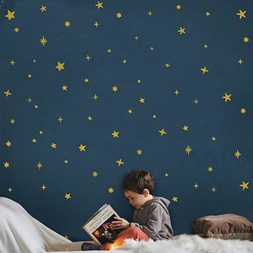 Gold Stars Wall Decals 300pcs Metallic Stars Stickers Sparkle Removable Peel and Stick for Nursery Art Fairy Room Decor Girls Bedroom