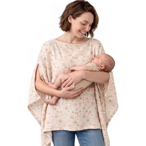 100% Muslin Nursing Cover, 360° Full Privacy Breathable Breastfeeding Cover, Multi-Use Lightweight Car Seat Canopy & Stroller Cover for Newborn Baby - Peach Rose