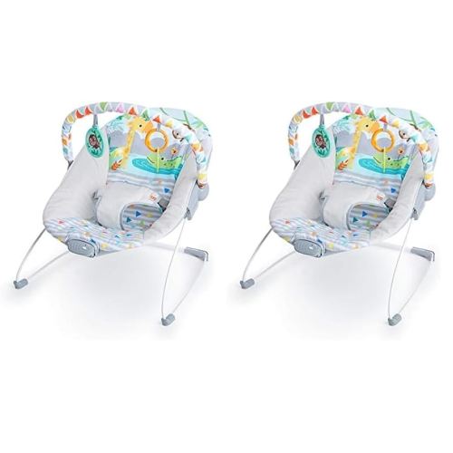 Bright Starts Safari Fun 3-Point Harness Vibrating Baby Bouncer with Toy bar (Pack of 2)