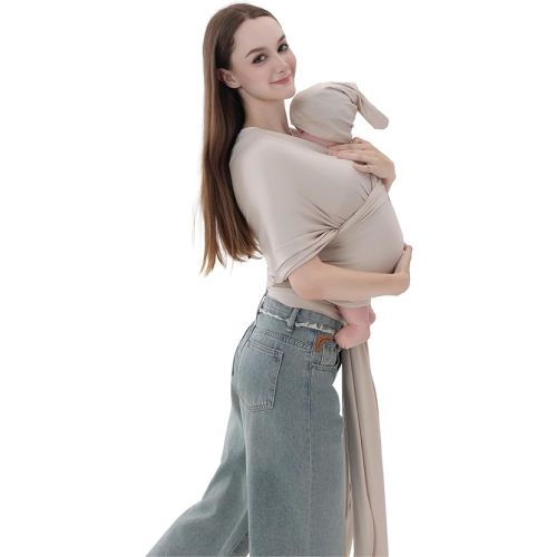 TADO MUSLIN Baby Wrap Carrier for Newborns to Toddlers (8-35 lb), Modal Soft-Stretch Sling, Breathable All-Season, Quick Tie with Center Marker, Machine Washable Beige