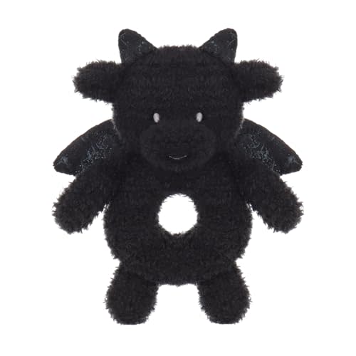 Apricot Lamb Dragon Rattle Soft Baby Rattle for Boys and Girls, Plush Stuffed Animal Rattle Toy Lovey for The Newborn, 0-3 Months, 0-6 Months and Above, 4.8 Inches (Black)