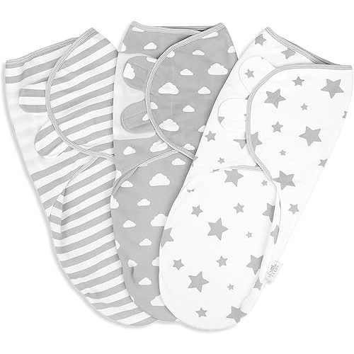 Little Seeds Adjustable Swaddle Blankets for Infants 0-3 Months – 3-Pack Organic Cotton Baby Swaddles for Newborn Boys & Girls – Soft, Snug & Hip-Healthy Swaddling Wraps