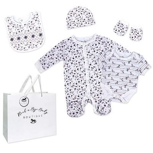 Baby Girls Purple Flower 5 Pc Layette Gift Set