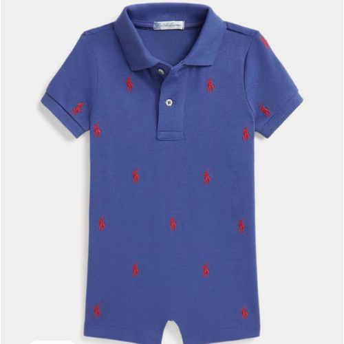 Striped Cotton Mesh Polo Shortall