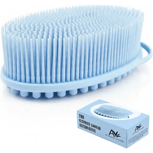 Silicone Body Scrubber for Shower - Gentle Exfoliating Back Scrubber with Soft Bristles - Avilana Premium Dual Sided Bath Brush Massage - Loofah Alternative for Sensitive Skin - Gift Women Men