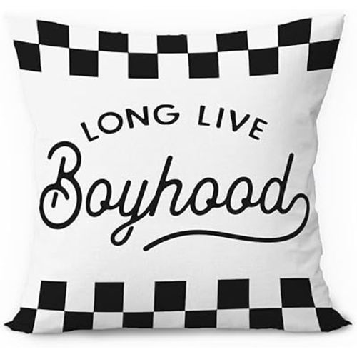 Boys Room Decor Pillow Covers 18x18, Long Live Boyhood Black and White Checkered Decorative Throw Pillow Covers Pillowcases for Kids Boy Nursery Room Bedroom Playroom Decor