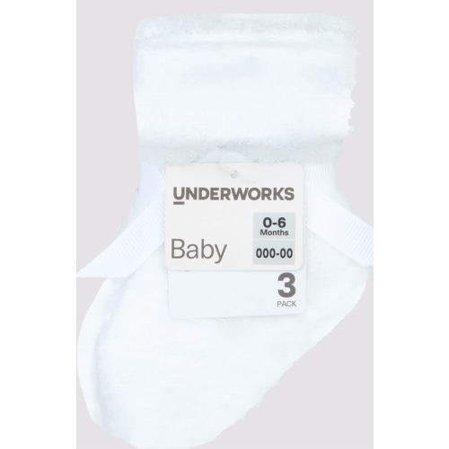 Underworks Baby 3 Pack Velour Turn Over Cuff Sock - White | Target Australia