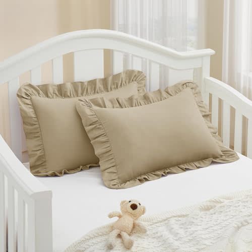 KKJIAF Cotton Toddler Pillowcase 13"x18" Set of 2, Soft & Breathable Toddler Pillow Cover, Envelope Closure Travel Pillow Case for Boys, Girls (Khaki)
