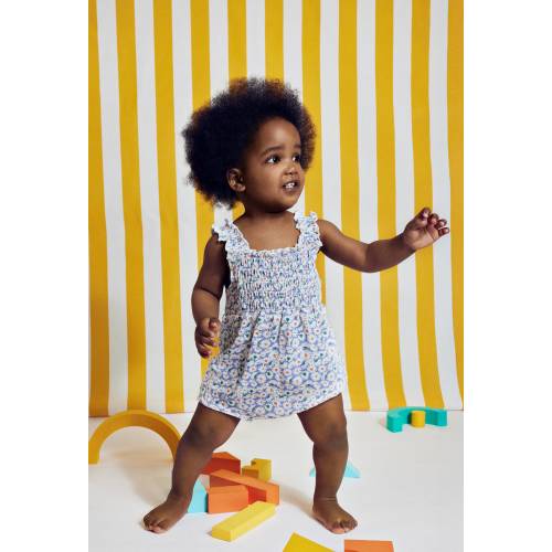 Barboteuse imprimée à bretelles en coton BIO GOTS