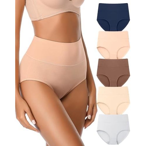 Womens High Waisted Underwear Cotton Postpartum Panties Ladies Soft Stretch Full Coverage Breathable Briefs 5 Pack