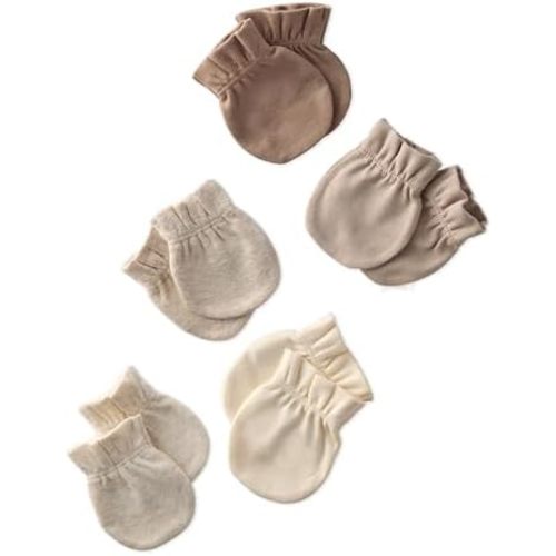 MORGAN 5-Pack Mitts 100% Organic Cotton No Scratch Mittens for Newborn and Baby Girls, Boys, Unisex