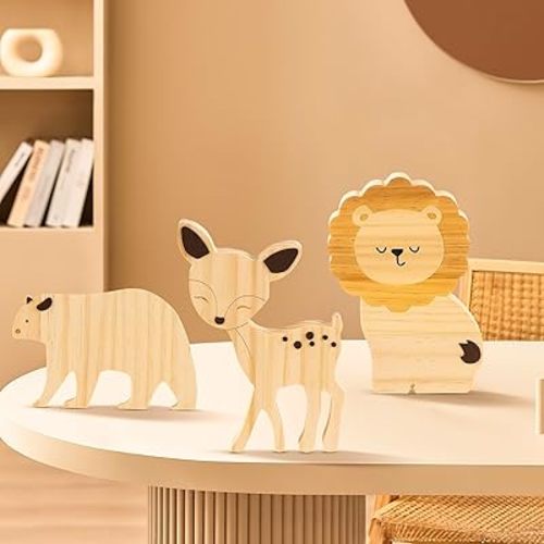 3PCS Safari Nursery Decor Wooden Nursery Shelf Decor Jungle Theme Nursery Decor Set Baby Wall Decorations Safari Animals for Baby Room Nursery Playroom(Set B)