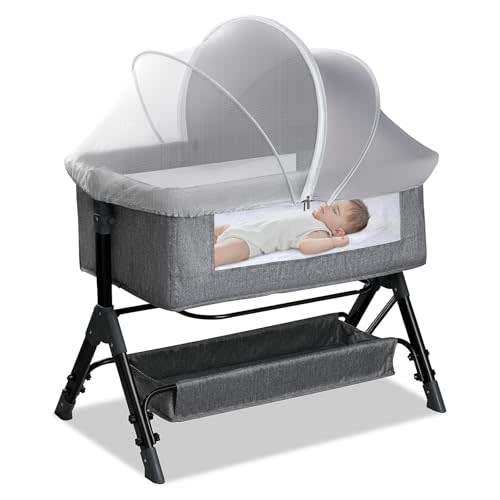 WANRU Bassinet Cover for Cats - Blackout Breathable Mosquito Net for Baby Bedside Sleepers & Travel Cribs, 2-Way Zipper Bug Canopy Tent to Block Light & Keep Cats Out (Gray-Small)