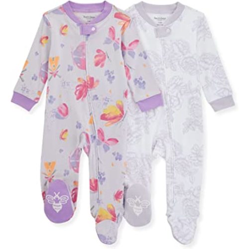Burt's Bees Baby Baby Girls' Sleep and Play Pajamas, 100% Organic Cotton One-Piece Romper Jumpsuit Zip Front Pjs