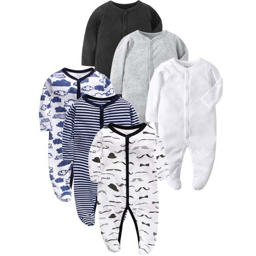 ATAIKU Infant Baby Boys' Sleep and Play Footed Pajamas One-Piece Sleeper Button Romper Jumpsuit Cotton PJs For Newborn
